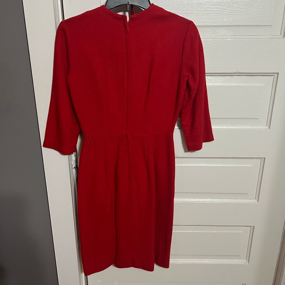 Red Sheath Dress with Mock Neck and 3/4 Sleeves